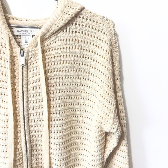 Rachel Zoe Open-Knit Zip Hoodie Cream Size L - Picture 3 of 7